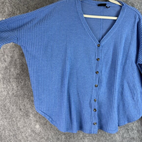 Urban Outfitters Out From‎ Under Jojo Waffle Knit Top Womens XS Blue Button Boxy - Picture 3 of 9